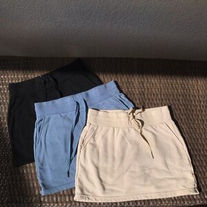 3-Pack Cotton Drawstring Skorts - Black, Light Blue, Cream